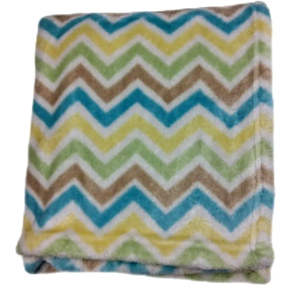 Little Miracles Chevron Baby Blanket Yellow Tan Blue Green Costco 30x45 Unisex
